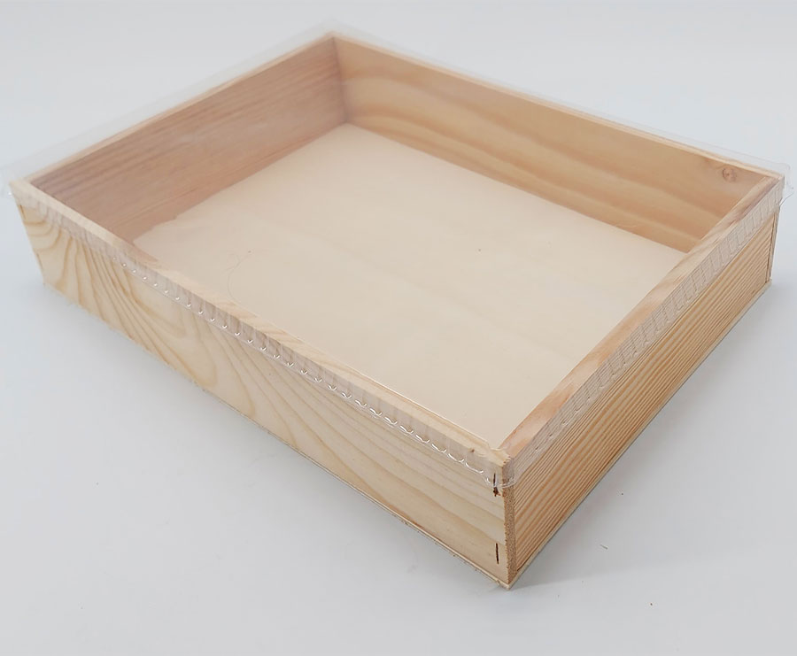 Caja de madera de 40*27,9*6,9cm con blister plástico vacía