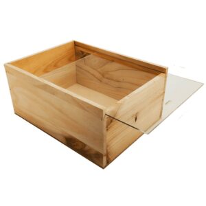 Caja de madera natural 5 con tapa TRANSPARENTE (METACRILATO) 32×24×14,5cm