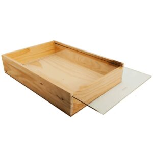 Caja de madera natural 9 con tapa TRANSPARENTE (METACRILATO) 40×28,5×8,5cm