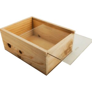 Caja de madera natural 3 con tapa TRANSPARENTE (METACRILATO) 24,5×18×10,5cm