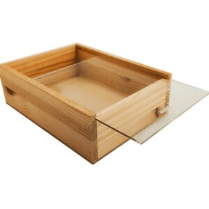 Caja de madera natural 2 con tapa TRANSPARENTE (METACRILATO) 24,5×18×8cm