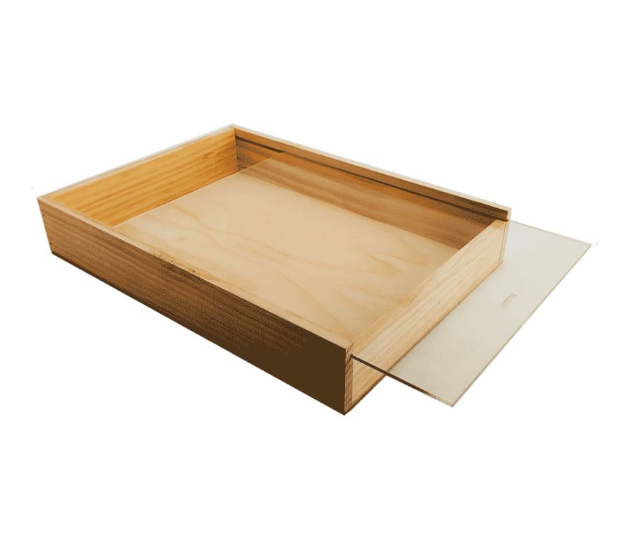 Caja de madera premium 8 con tapa TRANSPARENTE (METACRILATO) 40x28,5x7cm