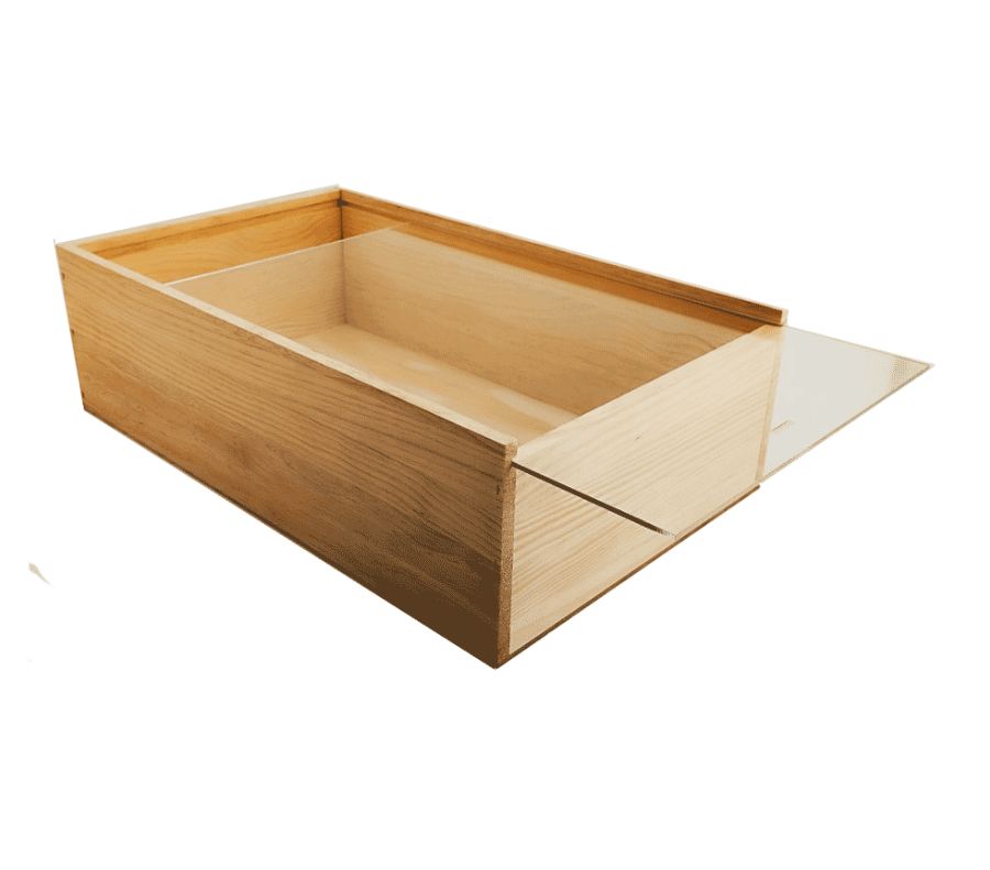 Caja de madera premium 11 con tapa TRANSPARENTE (METACRILATO) 50×30,5×15cm
