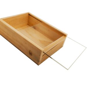 Caja de madera natural 1 con tapa TRANSPARENTE (METACRILATO) 21×15×6,5cm